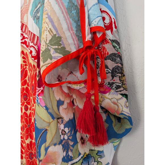 Johnny Was Boho Short Kimono Coverup Floral Pattern Embroidered Size L Large - Picture 9 of 9